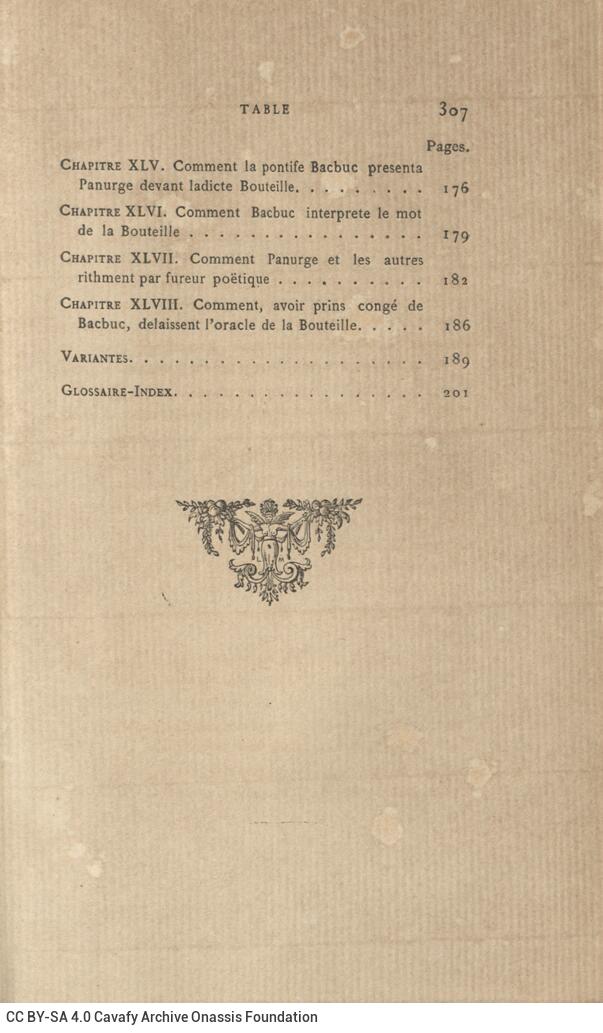 18 x 11 εκ. 8 σ. χ.α. + 307 σ. + 5 σ. χ.α., όπου στο φ. 2 κτητορική σφραγίδα CPC και χ�